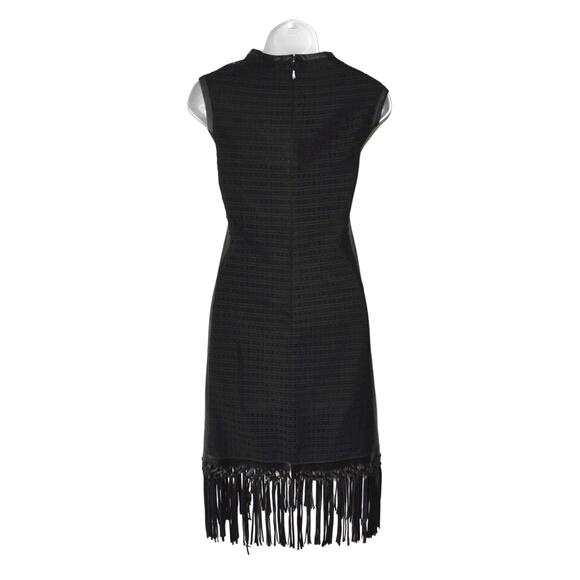 A8 NEW EVA MENDES Ravenna Black Faux Leather Panels & Fringe Dress Size 6 - Picture 4 of 7